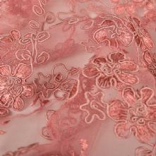 Double Scalloped Floral Corded Lace Fabric in Dusky Pink 130cm Wide